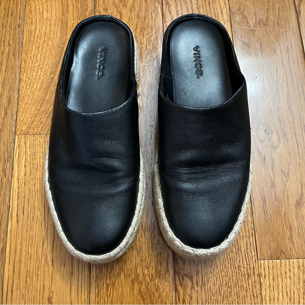 Vince Ulla Platform Black Leather Espadrille Mules - Picture 2 of 10